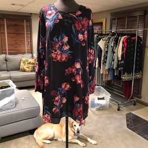 Everly Floral Long Sleeve Dress, Navy